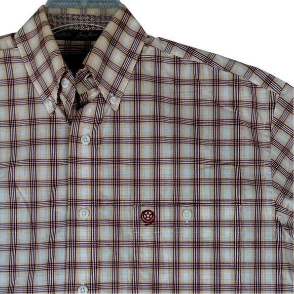 Wrangler Other - Wrangler George Strait Western Shirt Mens Small Tan/Red Checkered Button Down